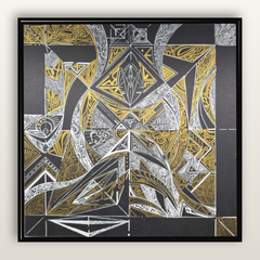 Sacred Totem Original Canvas Art – Gold & White Ink, 12" x 12"