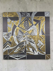 Sacred Totem Original Canvas Art – Gold & White Ink, 12" x 12"