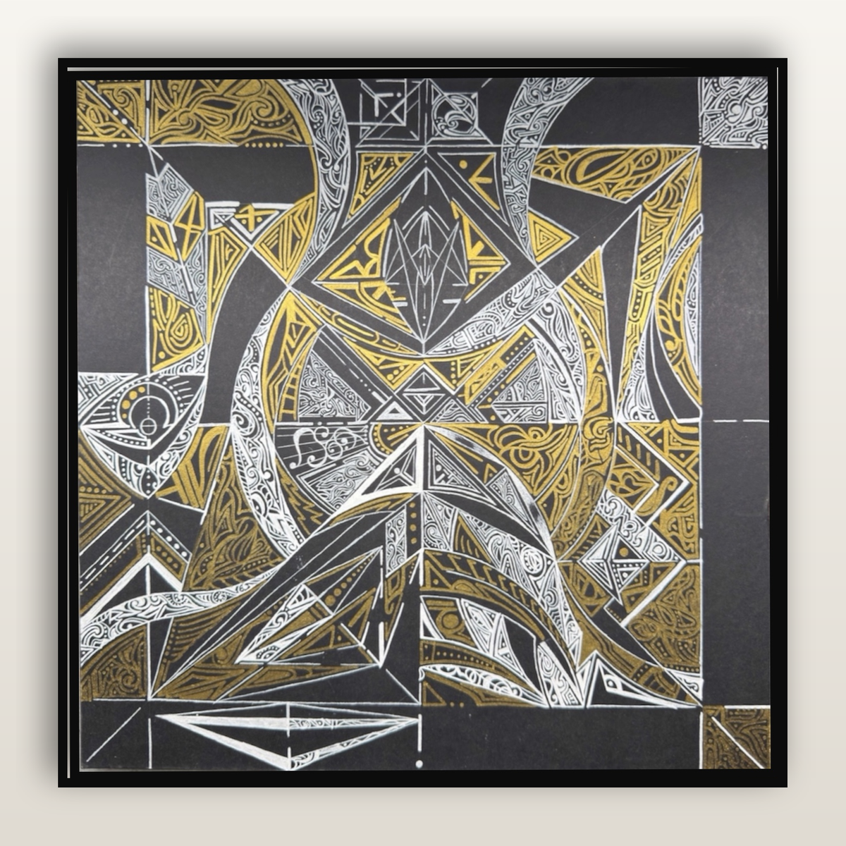 Sacred Totem Original Canvas Art – Gold & White Ink, 12" x 12"