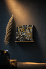 Sacred Totem Original Canvas Art – Gold & White Ink, 12" x 12"
