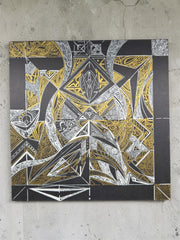 Sacred Totem Original Canvas Art – Gold & White Ink, 12" x 12"